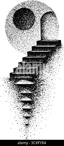 Stipite la scala da trame con il sole celeste in stile vintage per un design artistico. Illustrazione Vettoriale