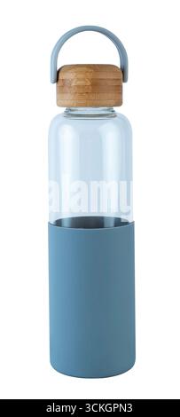 biberon blu per sport e fitness isolato su sfondo bianco Foto Stock