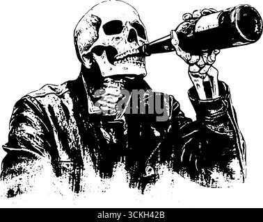 Crea una scena da bar zombie in bianco e nero per un poster o un design. Illustrazione Vettoriale