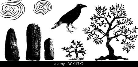 Albero celtico di vita e composizione corvo per il design artistico. Illustrazione Vettoriale