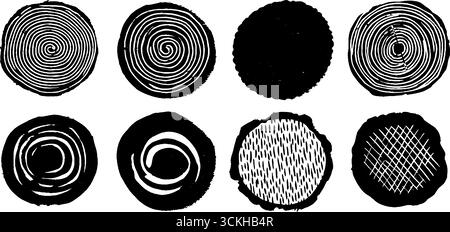 Sfondi a spirale astratti Linocut e a linea ondulata per progetti boho. Illustrazione Vettoriale