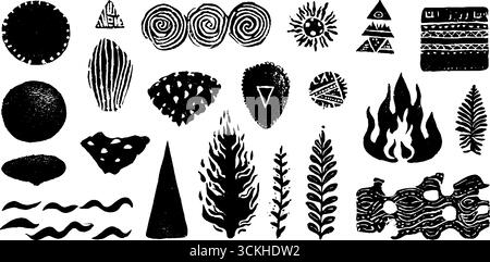 Simboli e motivi mistici di alchimia in un design lineare perfetto per progetti creativi. Illustrazione Vettoriale