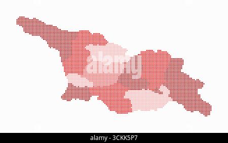 Mappa punteggiata della Georgia. Mappa digitale del paese su sfondo bianco. Forma georgiana con puntini quadrati. Stile puntini colorati. Quadrati di piccole dimensioni. Illustrazione Vettoriale