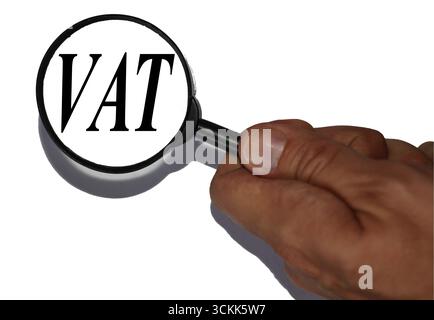 Testo IVA con lente di ingrandimento Foto Stock