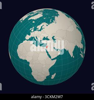 Il Regno hascemita di Giordania sulla mappa. Globo incentrato sulla Giordania. Posizione del paese sulla mappa del mondo. Tavolozza colori color Menta pallido. Illustrazione Vettoriale