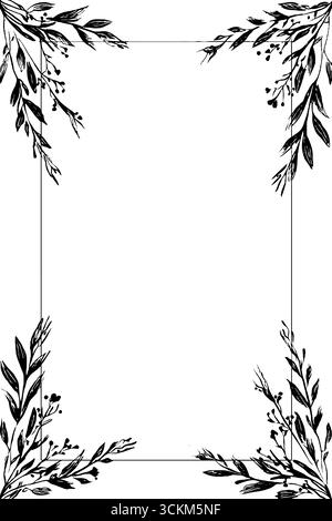 Elegante cornice botanica con fogliame aperto per biglietti d'auguri e inviti. Illustrazione Vettoriale