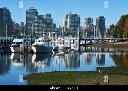 Vancouver, Columbia Britannica, Canada – 29 settembre 2020. Royal Vancouver Yacht Club Vancouver BC. Il porto protettivo per il Royal Vancouver Yacht Foto Stock