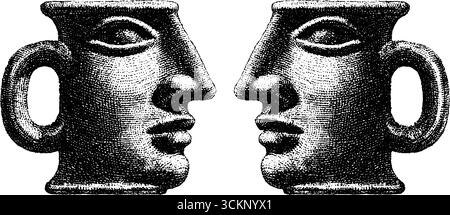 Design a caraffa con volto umano inciso per concetti artistici e decorativi. Illustrazione Vettoriale