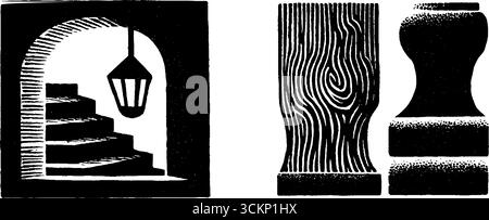 Design in stile neo-folk con percorsi ad arco e texture in legno. Illustrazione Vettoriale