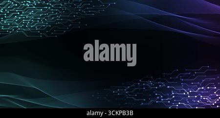 Tecnologia futuristica con linee di circuiti brillanti e design di flusso digitale, ideale per presentazioni, concetti di innovazione, blockchain, bi Foto Stock