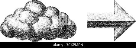 Illustrazione con freccia e cloud in stile vintage per il trasferimento dei dati e i concetti di archiviazione. Illustrazione Vettoriale