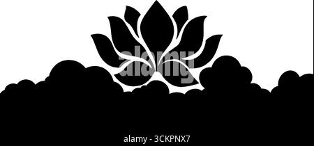 Armonia spirituale con il simbolo om fioritura del loto e ruota di preghiera per il disegno della meditazione. Illustrazione Vettoriale