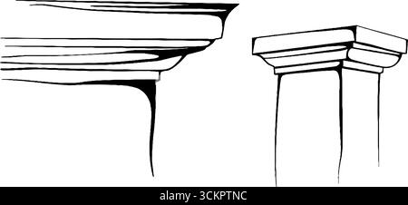Arte della linea architettonica dello stampaggio di basi e della colonna per il design decorativo. Illustrazione Vettoriale