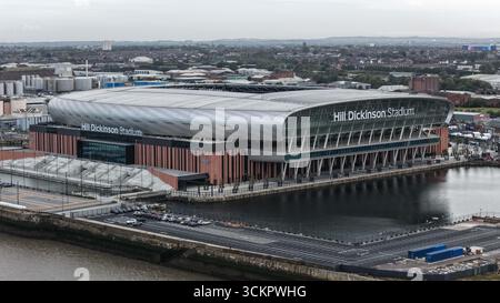 Vista aerea dello stadio Hill Dickinson durante la partita di Premier League Everton vs Aston Villa all'Hill Dickinson Stadium, Liverpool, Regno Unito, 13 settembre 2025 (foto di Mark Cosgrove/News Images) Foto Stock