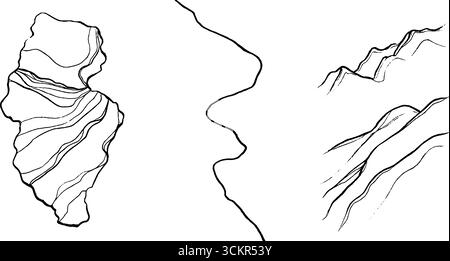 Set d'arte minimalista con vortici in marmo e motivi astratti per un design moderno. Illustrazione Vettoriale