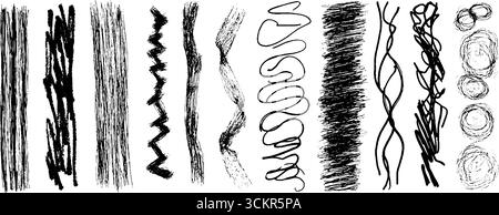 Collezione di dodici bordi astratti disegnati a mano per progetti di design creativo. Illustrazione Vettoriale