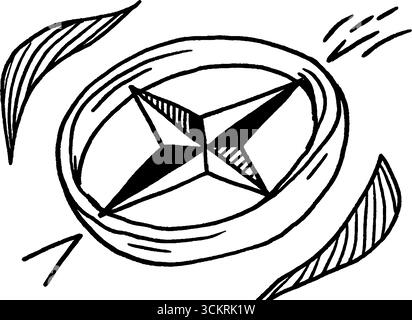 Bussola d'epoca e linee d'arte del vecchio mondo per progetti di design nautico. Illustrazione Vettoriale