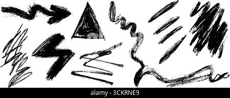 Set creativo di dodici forme di freccia disegnate a mano aggrovigliate per il design artistico. Illustrazione Vettoriale
