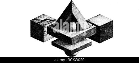 Grafica geometrica isometrica con poligono frantumato con blocchi in salita. Illustrazione Vettoriale