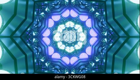 Il vivace motivo caleidoscopico presenta una serie di colori e forme, creando un effetto ipnotico che attira lo spettatore nell'intricato design. TH Foto Stock