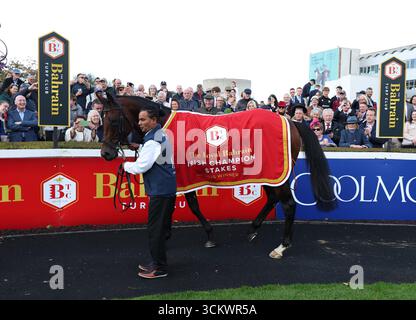Delacroix dopo aver vinto il Royal Bahrain Irish Champion Stakes all'ippodromo di Leopardstown, Dublino, Irlanda. Data foto: Sabato 13 settembre 2025. Foto Stock