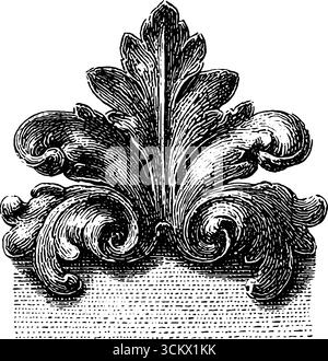 Elemento d'appoggio vintage con motivo a spirale in stile incisivo per un design decorativo. Illustrazione Vettoriale