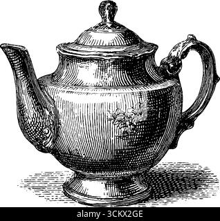 Set da tè vintage con intricato stile di incisione per un design e una decorazione antichi. Illustrazione Vettoriale