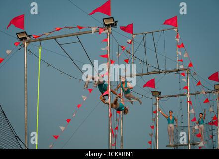 The Flying Cortes Flying Trapeze Act Hebron Harvest Fair   Hebron, Connecticut, USA Foto Stock