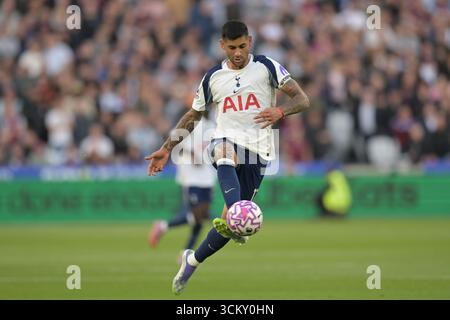 Londra, Regno Unito. 13 settembre 2025. Durante la partita West Ham vs Tottenham Hotspur Premier League al London Stadium Stratford. Questa immagine è SOLO per USO EDITORIALE. Licenza richiesta da Football DataCo per qualsiasi altro utilizzo. Crediti: MARTIN DALTON/Alamy Live News Foto Stock