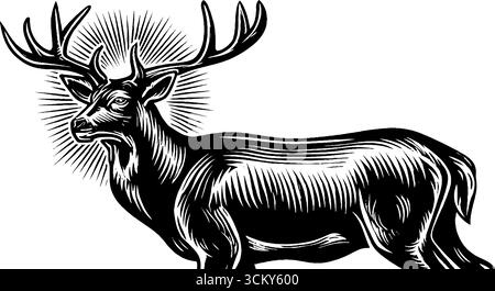 Cervo fantasma etereo con brillante percorso stellare e design a corpo cavo. Illustrazione Vettoriale