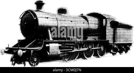 Vista laterale della locomotiva a vapore d'epoca in un collage di mezzitoni. Illustrazione Vettoriale