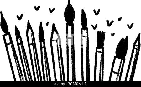 Bordo artistico dei pennelli sovrapposti con disegno nero. Illustrazione Vettoriale