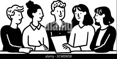 Collaborazione di team e analisi dei documenti immobiliari. Illustrazione Vettoriale