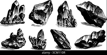 Illustrazione vintage di frammenti di vetro trafilati a mano e bordi frastagliati per un design retrò. Illustrazione Vettoriale