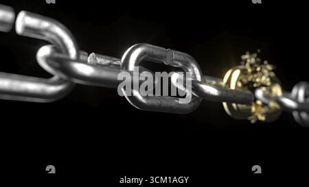 Catena d'oro rubata rotta con rendering 3d nero bg Foto Stock