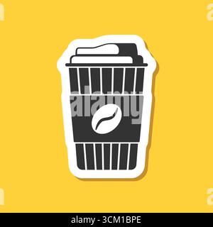 Icona adesiva per caffè o tè da portare sempre con te in stile piatto. Illustrazione vettoriale della bevanda calda su sfondo isolato. Il concetto di business di Mug Sign. Illustrazione Vettoriale