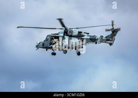 Royal Navy Fleet Air Arm - Leonardo Wildcat HMA2 si esibisce al Royal International Air Tattoo 2025. Foto Stock