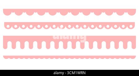 Set di bordi in pizzo smerlato rosa Y2K. Simpatici nastri kawaii con bordi vintage femminili. Motivo a trama retrò con ornamenti pastello isolato su vettore bianco Illustrazione Vettoriale