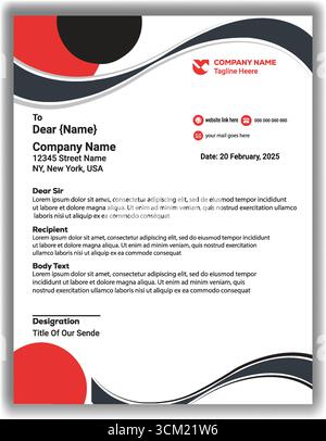 Modello carta intestata pulito moderno | progettazione di documenti aziendali professionali con layout vettoriale rosso, nero e bianco Illustrazione Vettoriale
