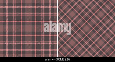 Due motivi tartan senza cuciture, classici e diagonali, in tonalità marrone e rosa tenue. Sfondo versatile per design tessile, artigianato, branding, digi Illustrazione Vettoriale