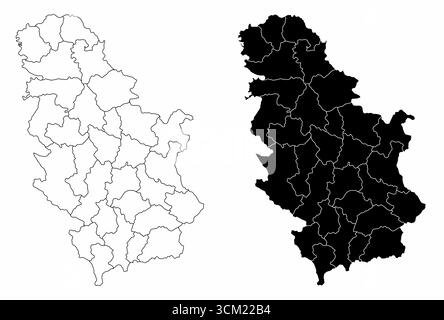 Le mappe amministrative in bianco e nero della Serbia Illustrazione Vettoriale