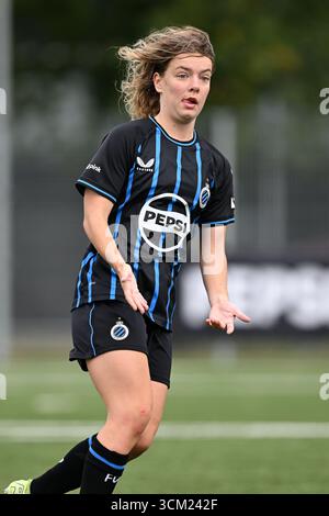 Aalter, Belgio. 13 settembre 2025. Rebekka Frederiksen (7) di Brugge nella foto durante una partita di calcio femminile tra Club Brugge Dames YLA e SV Zulte Waregem nella seconda giornata della stagione 2025-2026 della belga lotto Womens Super League, sabato 13 settembre 2025 ad Aalter, BELGIO. Crediti: Sportpix/Alamy Live News Foto Stock