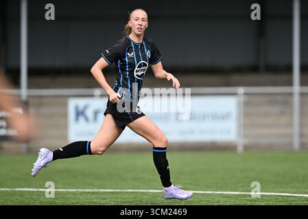 Aalter, Belgio. 13 settembre 2025. Lisa Petry (9) di Brugge nella foto durante una partita di calcio femminile tra Club Brugge Dames YLA e SV Zulte Waregem nella seconda partita della stagione 2025-2026 della belga lotto Womens Super League, sabato 13 settembre 2025 ad Aalter, IN BELGIO. Crediti: Sportpix/Alamy Live News Foto Stock