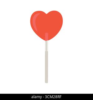 Cartoon Groovy valentine cuore a forma di lecca lecca rosa avvolto Illustrazione Vettoriale