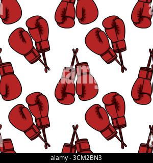 Guantoni da boxe rossi con motivo vettoriale senza cuciture, un'illustrazione dinamica perfetta per lo sport o i design a tema lotta. Illustrazione Vettoriale