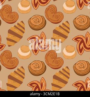 Motivo senza cuciture con deliziosi pasticcini su sfondo beige Illustrazione Vettoriale