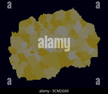 Macedonia del Nord mappa punteggiata. Mappa digitale del paese su sfondo scuro. Forma della Macedonia del Nord con punti quadrati. Stile puntini colorati. Illustrazione Vettoriale