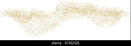 Particelle a onda fluida punteggiate dorate per un sfondo di lusso di alta qualità. Forma d'onda ondulata in oro astratto, liquido lucido e ondulato. Vettore Illustrazione Vettoriale