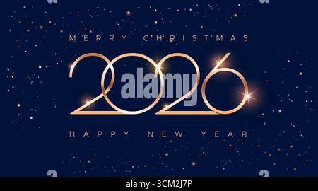 Biglietto di auguri di Capodanno 2026 - sfondo vettoriale con numeri del logo 2026 dorati su sfondo nero - tipografia perfetta per 2026 aziende Illustrazione Vettoriale