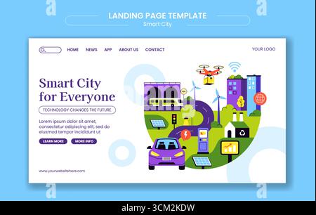 Progettazione della landing page dell'infrastruttura Smart City nell'illustrazione del vettore disegnato a mano in cartone animato piatto Illustrazione Vettoriale